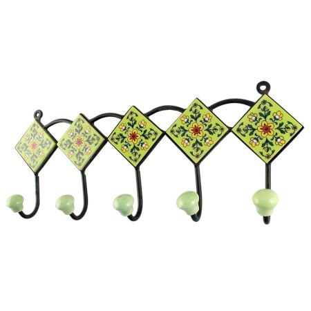 Pea Green Big Ceramic Floral Tile Wall Hook
